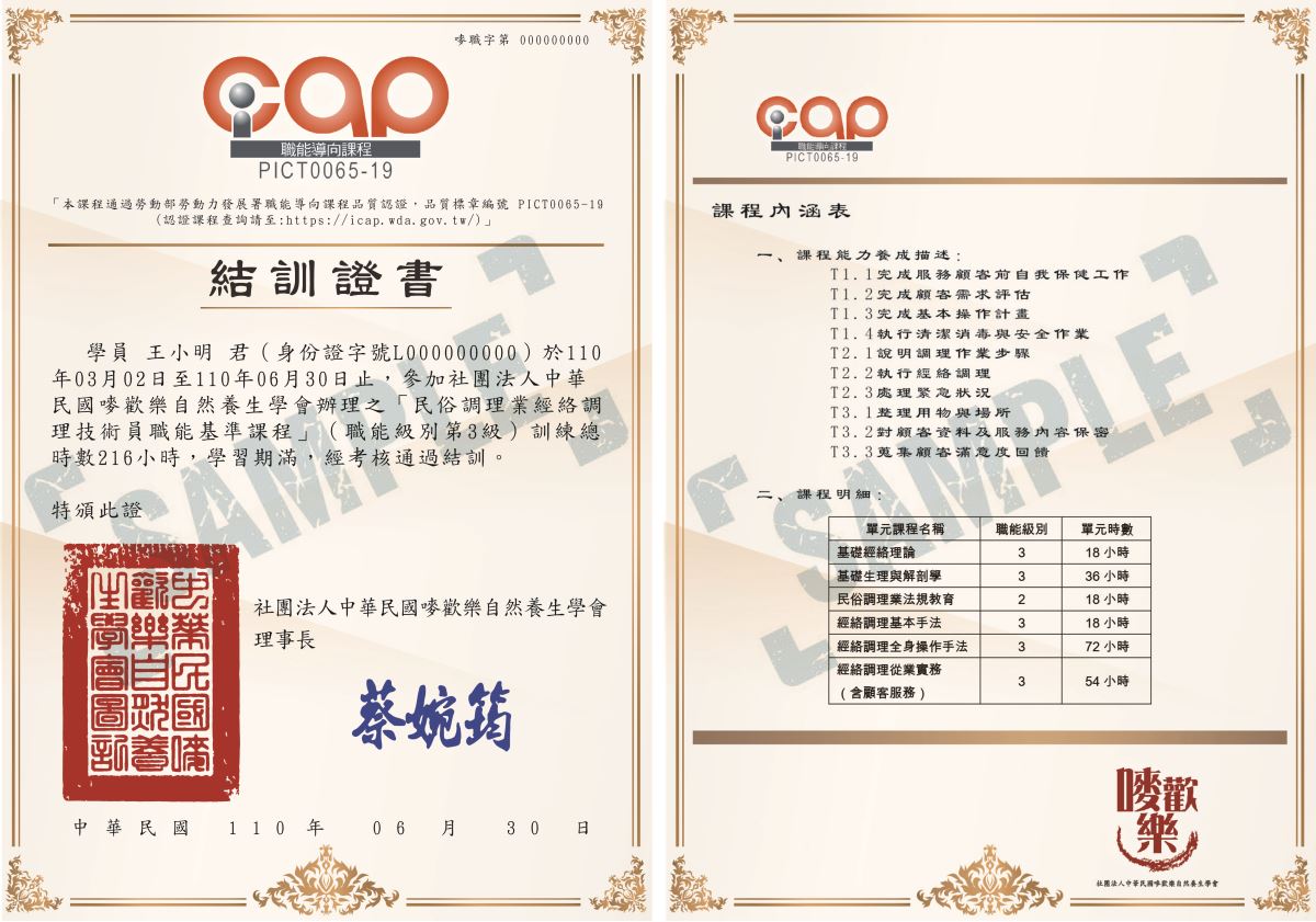 iCAP-民俗調理經絡調理技術員職能基準課程
